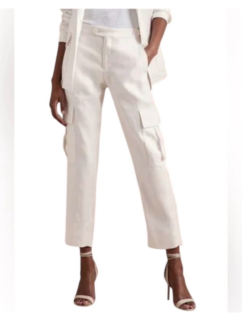 Women's White Cargo Linen Ankle Pants